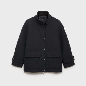 High neck midi wool coat