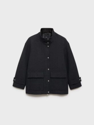 High neck midi wool coat