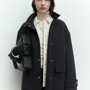 High neck midi wool coat