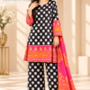 Black & White Polka Dot 3-Piece Suit with Farshi Shalwar & Pink Dupatta